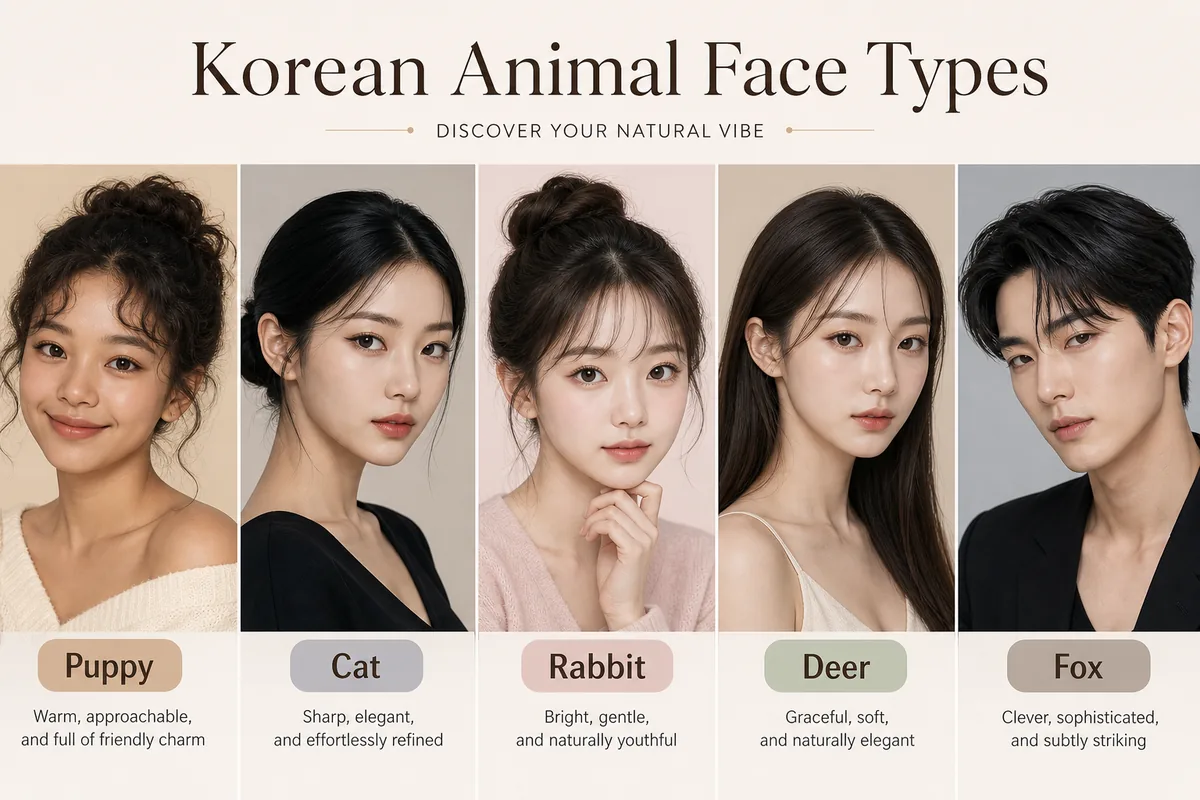 강아지상 고양이상 토끼상 사슴상 여우상을 비교하는 한국 동물상 얼굴 유형 자가 체크 표