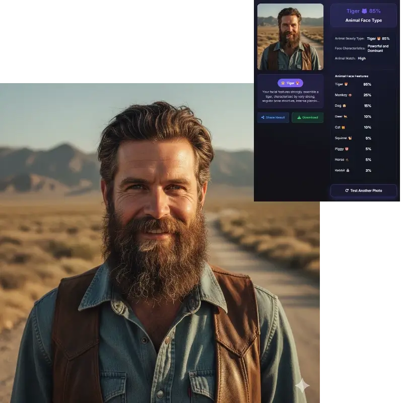 호랑이상 남성 - 위엄 있는 존재감을 가진 강하고 힘찬 이목구비